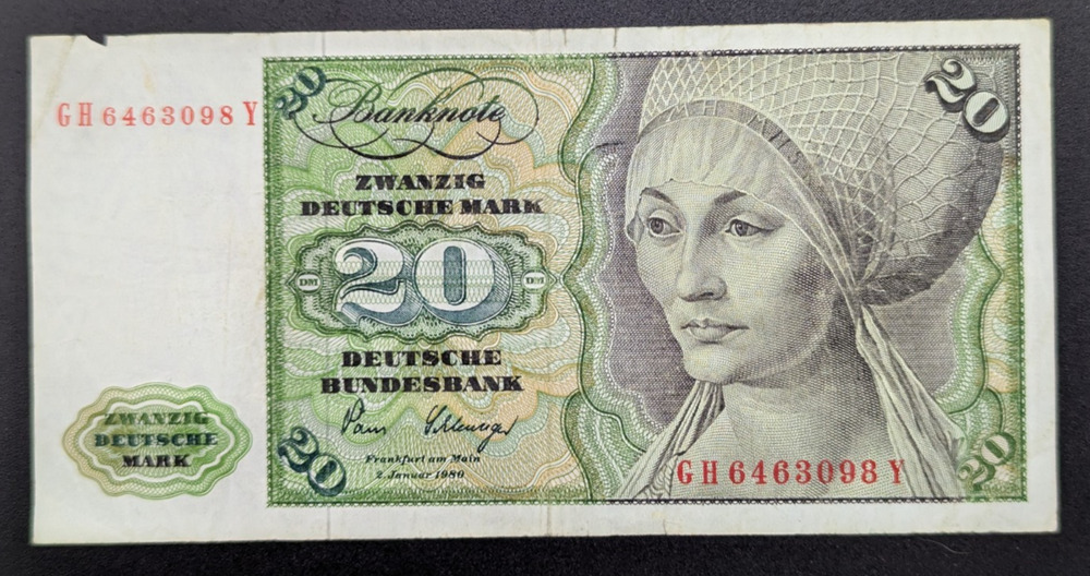 Germany 20 Zwanzig Deutsche Mark German Twenty Mark Banknote DM 1980